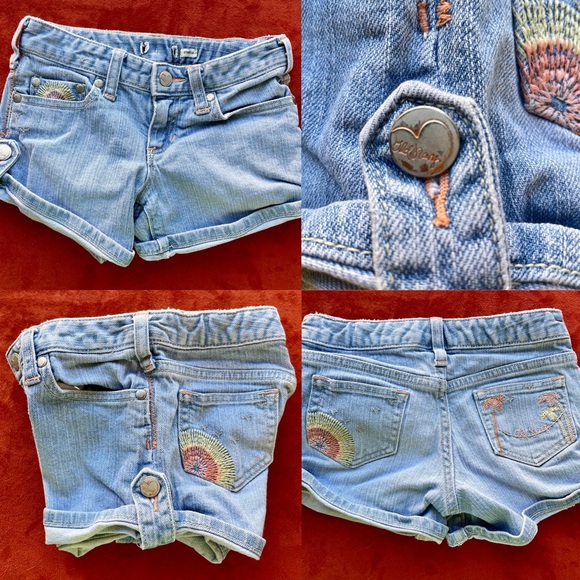 VINTAGE Y2K Tropical Embroidered OLD NAVY Girl’s Denim SHORTS Medium - Picture 9 of 12